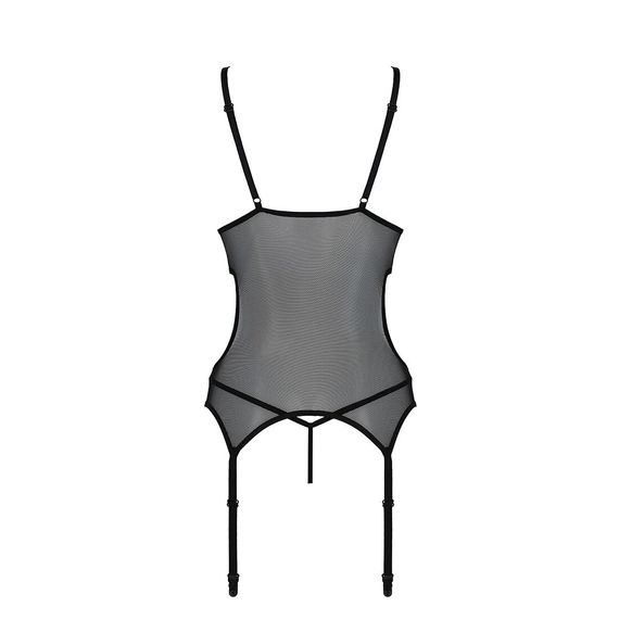 Корсет із підв’язками та ажурним ліфом Passion CHRISTA CORSET L/XL, black, стрінги в комплекті | Зображення 5