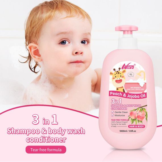Дитячий шампунь 3в1 з персиком і олією жожоба Nary Peach&Jojoba Oil, 1000мл