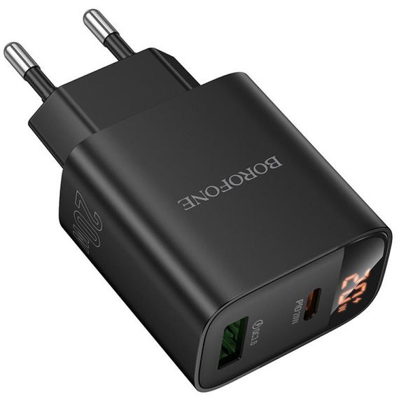 МЗП Borofone BA96A Ilustre with digital display PD20W+QC3.0 (1USB-A/1C) Black | Зображення 1