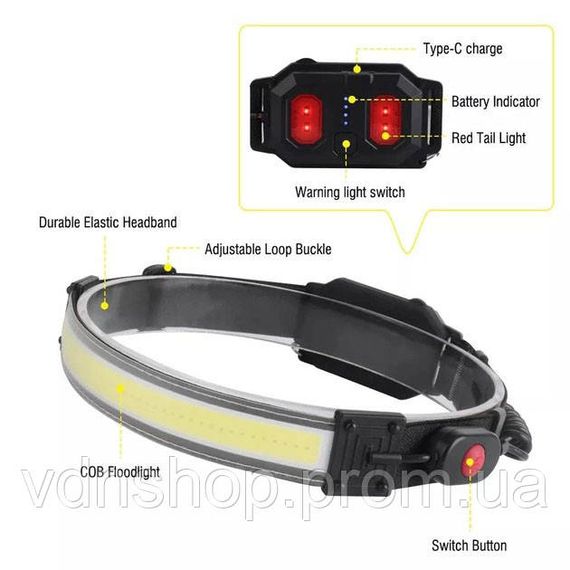 Ліхтар на голову з вбудованим акумулятором, Ліхтарик на голову із зарядкою, Налобний ліхтар bailong SL-50 | Зображення 2