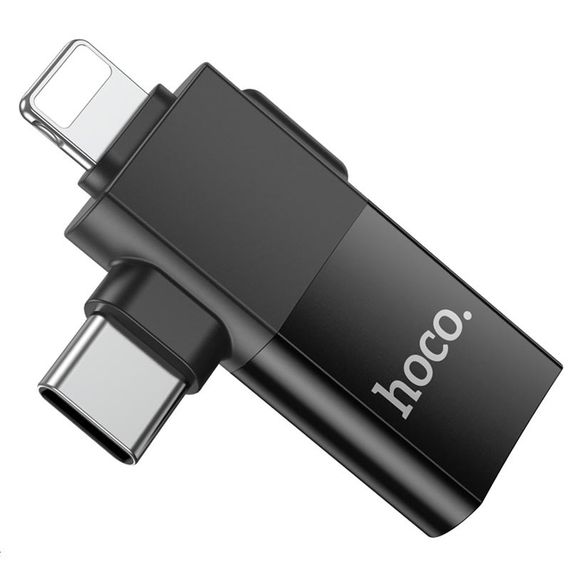 Перехідник Hoco UA17 2in1 Lightning Male/Type-C Male to USB female Black | Зображення 2