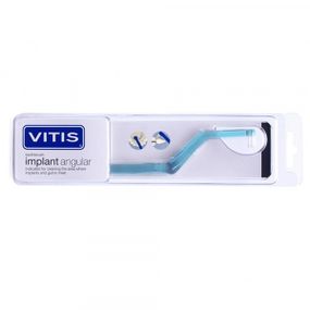 Зубна щітка VITIS IMPLANT ANGULAR, для важкодоступних ділянок навколо імплантатів (DENTAID) блакитна