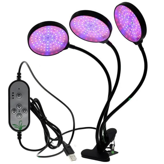Світлодіодна фітолампа 3 головки з гнучким дизайном, USB живлення та контролером, 60 Вт, XPRO (234568582_516)