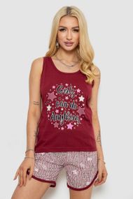 Піжама жіноча з принтом, колір бордовий, 243R2039-1