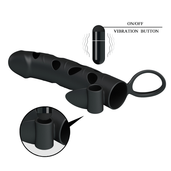 Насадка на член - Pretty Love Penis Sleeve With Ball Strap 5.98" Black Sex Aura | Зображення 8