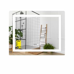 Зеркало Lidz Kubis (KU2) 800х600 с часами, с LED-подсветкой Touch, с антизапотеванием, с диммером, рег. яркости