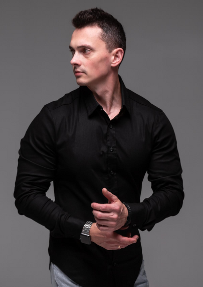 Мужская льняная рубашка с длинным рукавом на пуговицах цвет черный, размер XL  RA2389 | Зображення 2