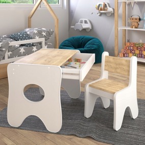 Набір дитячих меблів столик з ящиком та стільчик 70×45×51, стіл та стілець для дітей, білий з деревом