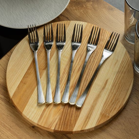 Набор столовых вилок 6 штук вилки кухонные из нержавеющей стали 20.5 см Серебро с золотой обводкой | Зображення 3