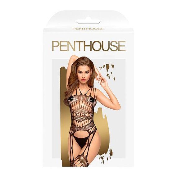 Бодистокинг с фрактальным узором и имитацией чулок Penthouse - Fatal Look Black XL Sex Aura | Зображення 2