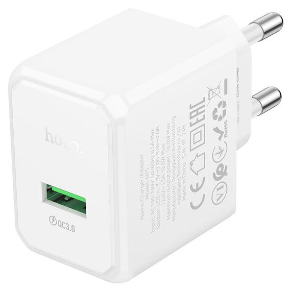 СЗУ HOCO NT5, 1xUSB, 18W, White, Box | Зображення 1