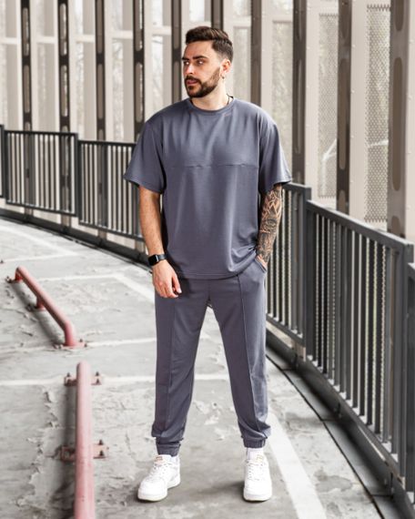 Мужской летний спортивный костюм двойка футболка + штаны BD0016 размер S, цвет серый