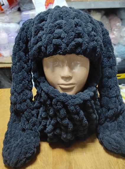 Балаклава колір 60 плюшева з вушками зайчик чорна puffy | Зображення 2