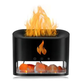 Лампа зволожувач повітря Docsal Flame 3 в 1 з соляним камінням, Портативний зволожувач лампа чорна