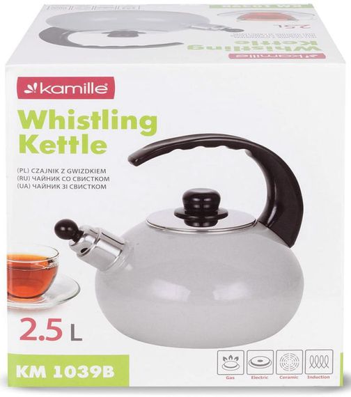 Чайник емальований Kamille "Boiling Water" 2.5л зі свистком, бежевий глянець | Зображення 6