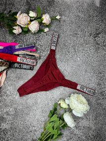 Женские кружевные стринги Виктория Сикрет со стразами, бикини стринги Victoria`s Secret, премиум качество