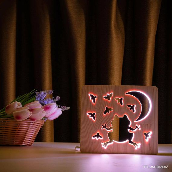 Светильник ночник ArtEco Light из дерева LED "Лягушка и сверчки" с пультом и... | Зображення 4