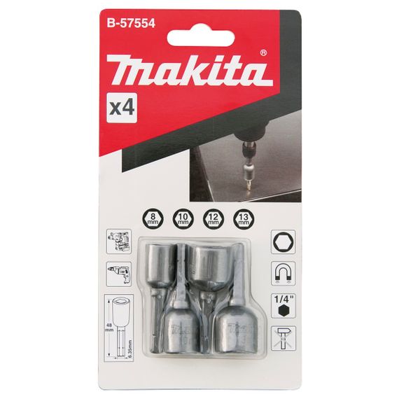 Набор торцевых головок (8, 10, 12, 13)х48 мм Makita B-57554 | Зображення 1