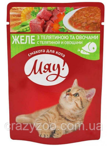 Вологий корм для котів Мяу желе з телятиною та овочами 85 г B2210802