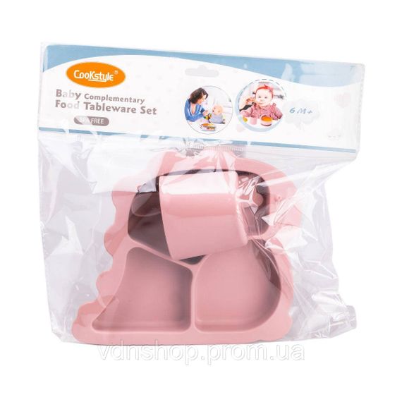 Дитячий набір силіконового посуду 3 предмети Рожевий HP34545P | Зображення 4