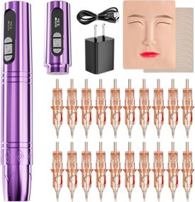 PMU тату машинка бездротова роторна, набір для мікроблейдингу татуажу з обличчям для тренування, 20 картриджів для брів повік губ