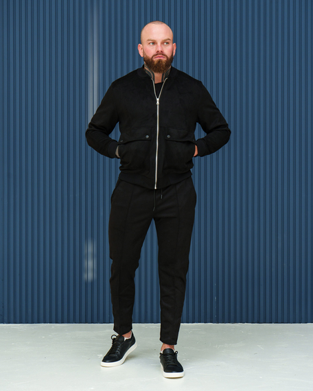 Бомбер замш карман Премиум чёрный S M | Зображення 3