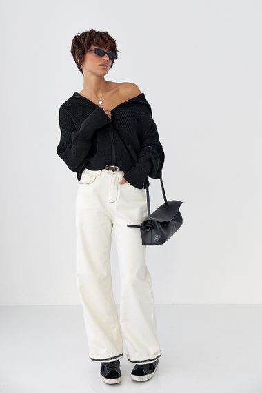 В'язаний жіночий кардиган на блискавці - чорний цвет, ONE SIZE (є розміри) | Зображення 2