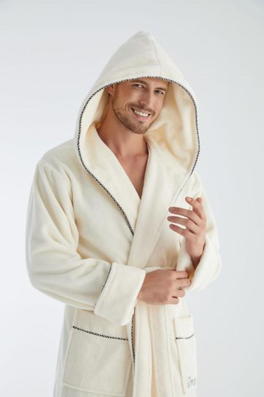 Чоловічий халат Nusa 1320 з капюшоном Кремовий, 3XL
