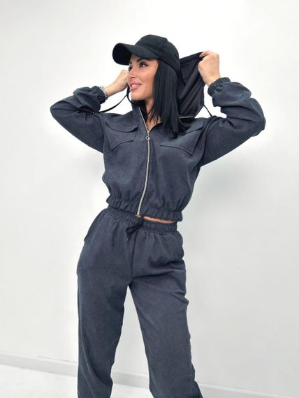 Женский спортивный вельветовый костюм демисезонный на молнии GF07953 цвет графит, размер 46/48 | Зображення 1