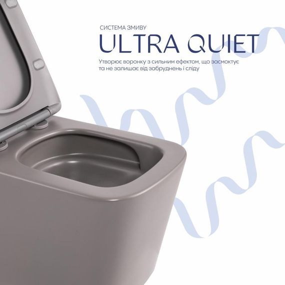 Унитаз подвесной Tern Ultra Quiet 490×365×325 мм, Stone Grey, c сиденьем Slim Duroplast / Soft-close / Quick Release | Зображення 4