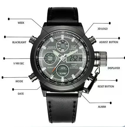 Чоловічий наручний годинник AMST Watch чорний • Стильний кварцовий годинник на руку в чорному кольорі для щоденного носіння, роботи та подарунка | Зображення 4