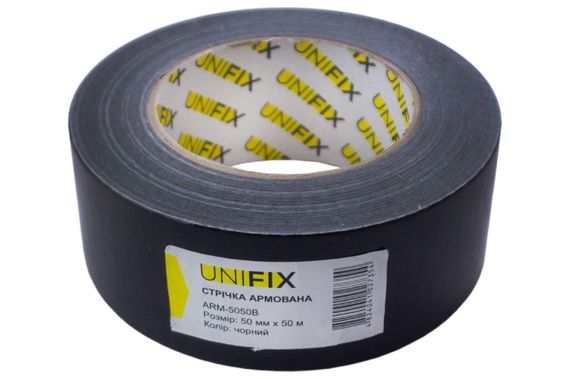 Лента клейкая армированная черная 50мм*50м UNIFIX | Зображення 1