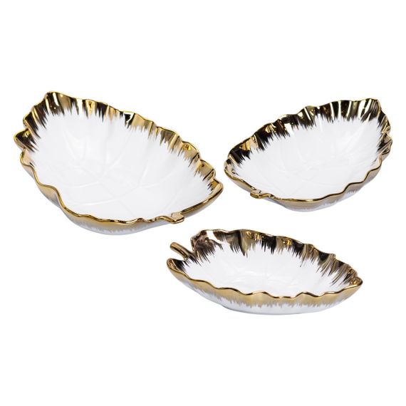 Набір порцелянових страв для сервірування столу 3 (шт) у формі листа Золотистий HP-26-10