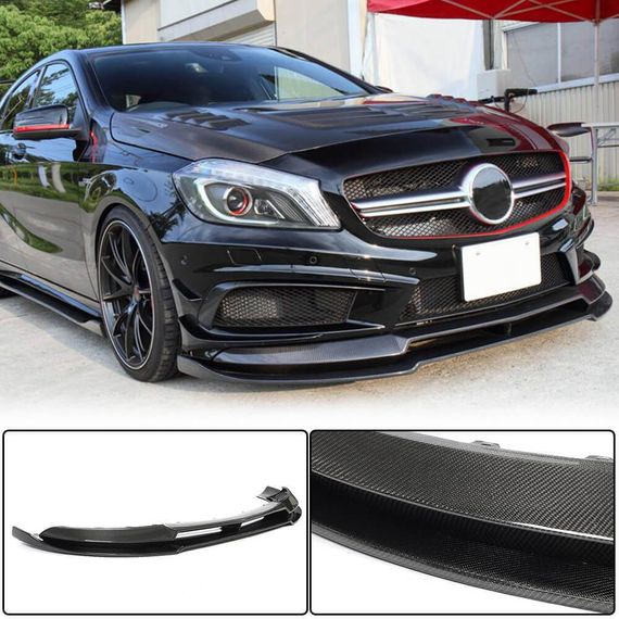 Передний спойлер Lip V2 (для AMG-Line / A45 AMG HB 2013-2015, Карбон) для Mercedes A-сlass W176