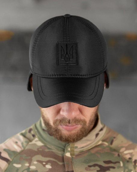 Бейсболка утеплена black з вухами герб ВТ7809 | Зображення 2