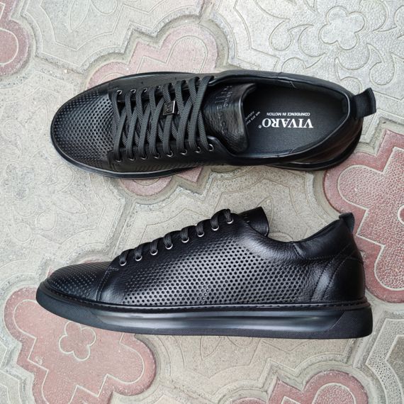 Чорні кеди з перфорацією 46 розмір. Чоловічі кеди великого розміру | Зображення 1