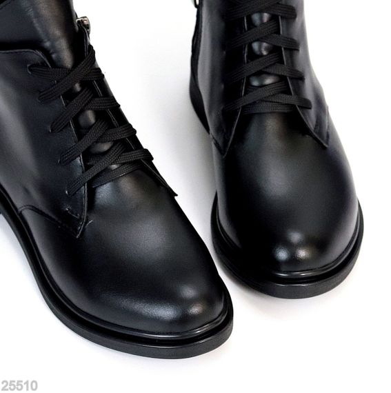 Дизайнерські зимові шкіряні низькі чорні черевики асиметричний дизайн | Зображення 1