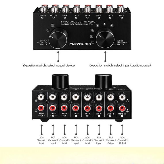 Аудио свитч 6 входов 2 віхода Audio Switcher 6-In 2-Out 2-Way Selector Селекторный разветвитель H5E2Box Splitter H5E2 | Зображення 4