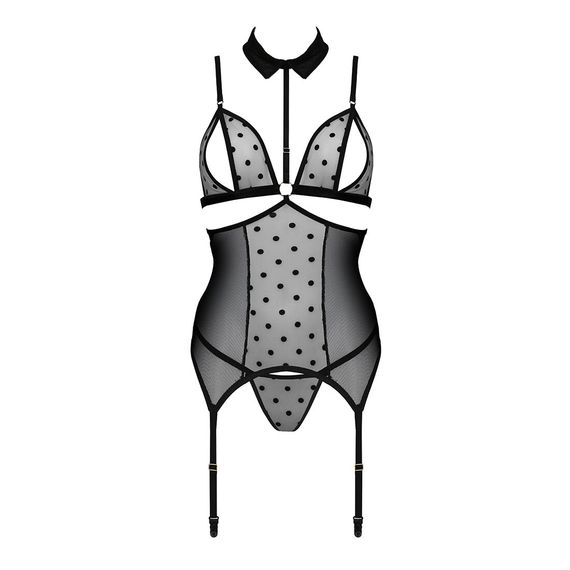 Корсет з відкритими грудьми Passion DOMINICA CORSET S/M black, пажі для панчіх, стрінги | Зображення 2