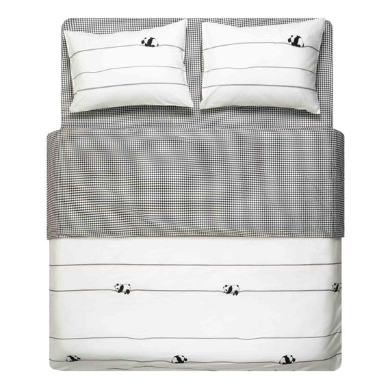 Набір постільної білизни 1,5сп Ardesto Gloria, 160х220см, 100% бавовна, сатин, панди, клітинка (ART1622PW)