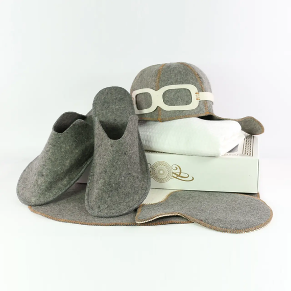 Набор подарочный мужской для бани и сауны "Пилот" 5 предметов натуральный войлок