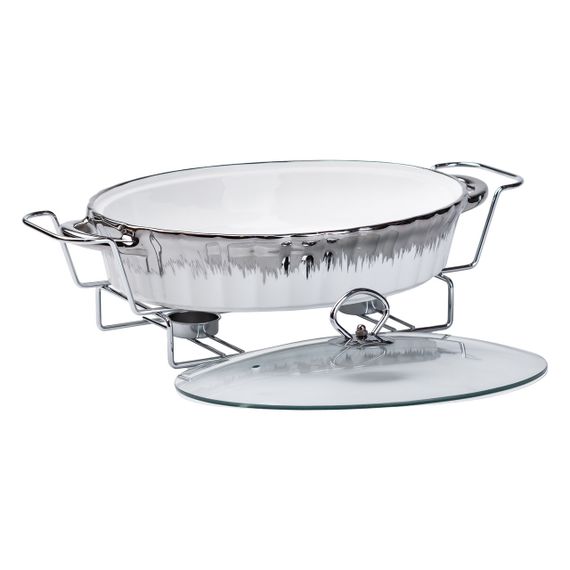 Керамічна овальна мармітниця об'ємом 2 л літра, на металевій підставці з підігрівом | Зображення 2