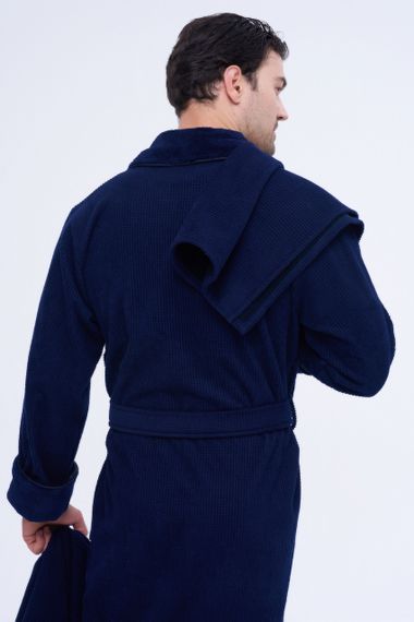 Чоловічий халат Nusa 1163 з тапочками і рушниками, Темно-синій, L/XL | Зображення 3