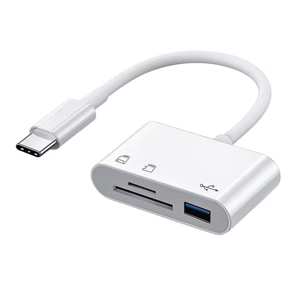 Кардридер OTG хаб конвертер USB Type-C - USB 2.0+SD+TF (3 в 1) білий