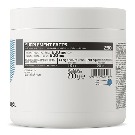 Бета-аланін для спорту OstroVit Beta Alanine 200 g /40 servings/ | Зображення 1