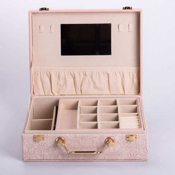 Скринька для прикрас з еко шкіри 2 яруси із дзеркалом органайзер для ювелірних виробів | Зображення 2