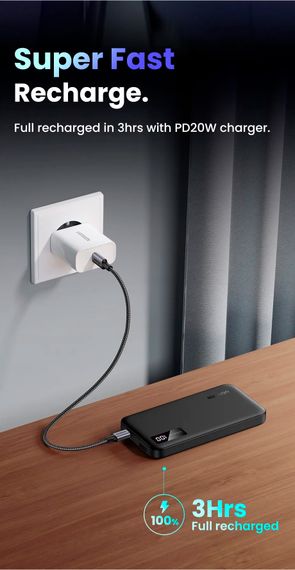 УМБ Ugreen 10000mAh 20W PD,QC3.0 USB-A+USB-C Black (PB311)