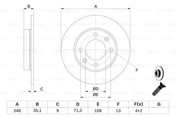 Диск гальмівний PEUGEOT PARTNER, CITROquen C2, BOSCH (0986478608) | Зображення 4