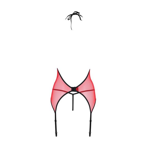 Корсет з пажами для панчіх Passion PEONIA CORSET S/M red, стрінги | Зображення 4