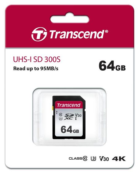 Карта памяти Transcend 64GB SDXC C10 UHS-I  R100/W20MB/s (TS64GSDC300S) | Зображення 1
